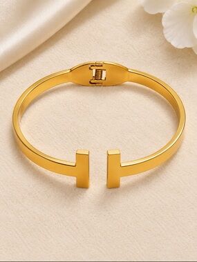 Classic Open-Ended Gold Tone T Cuff Bracelet - Women Jewelry